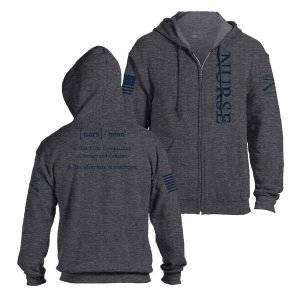 NURSE DEFINED FULL-ZIP HOODIE – DARK HEATHER GRAY