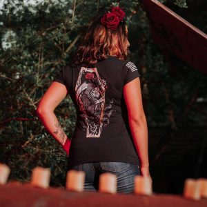 WOMEN’S GRIM REAPER V-NECK – BLACK