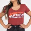 WOMEN’S UNAPOLOGETICALLY AMERICAN V-NECK – RED PLUM