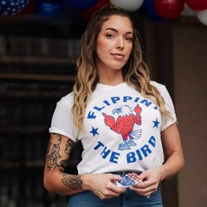 WOMEN’S FLIPPIN’ THE BIRD BOYFRIEND FIT T-SHIRT – WHITE