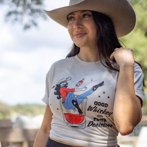 WOMEN’S WHISKEY COWGIRL BOYFRIEND FIT T-SHIRT – SAND