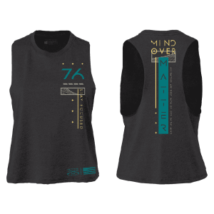WOMEN’S MIND OVER MATTER RACERBACK CROPPED TANK – DARK HEATHER GRAY