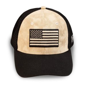 EMBROIDERED AMERICAN FLAG MESH HAT – SAND WASH
