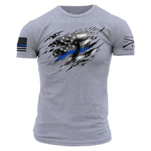 STILL STANDING BLUE LINE T-SHIRT – DARK HEATHER GRAY