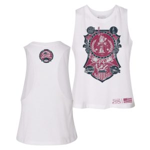 WOMEN’S 250TH COMMEMORATIVE RACERBACK CROPPED TANK – WHITE