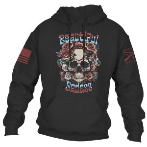 WOMEN’S BEAUTIFUL BADASS FLORAL HOODIE – BLACK